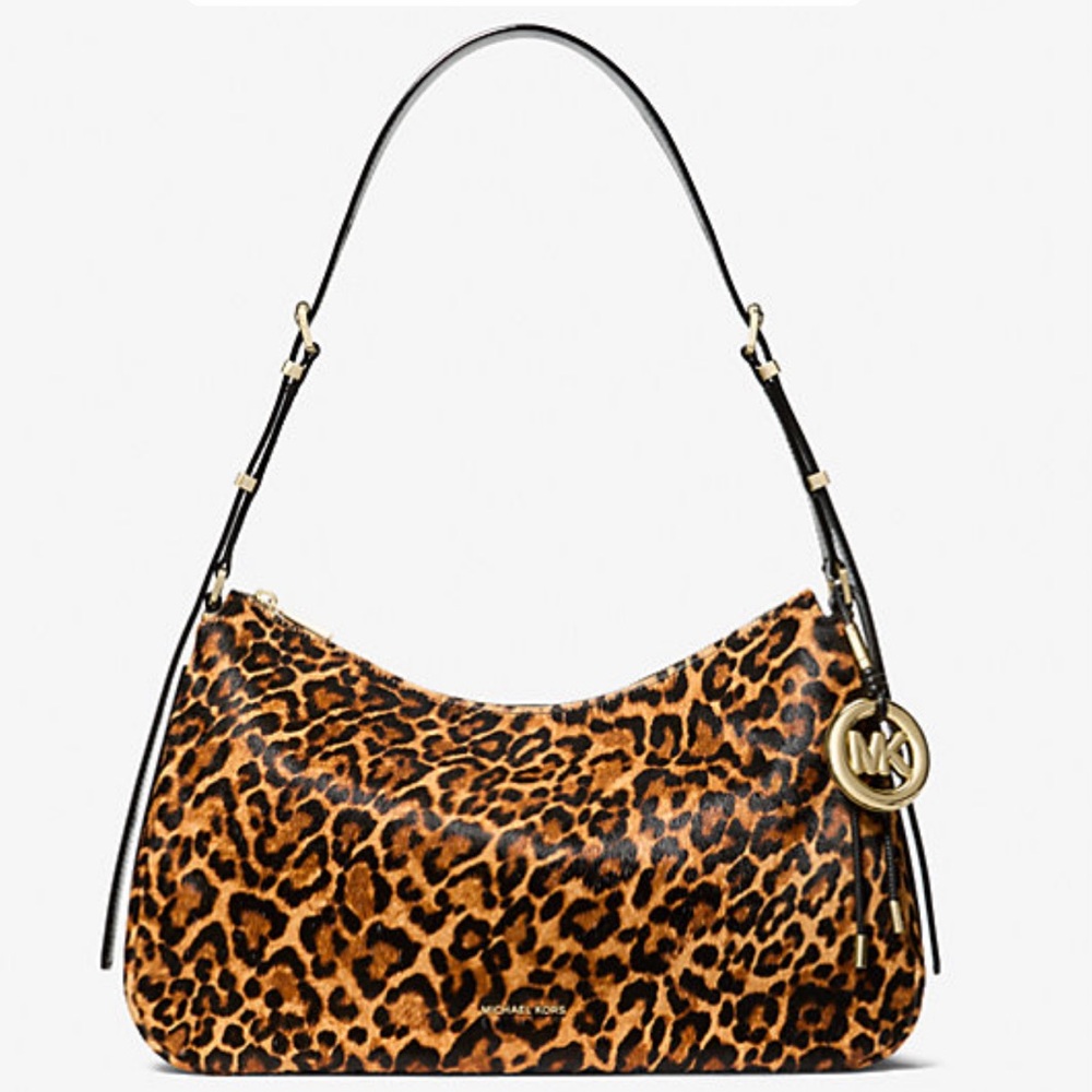 Michael Kors Leopard-Print Shoulder Bag in Brown, Black & Gold